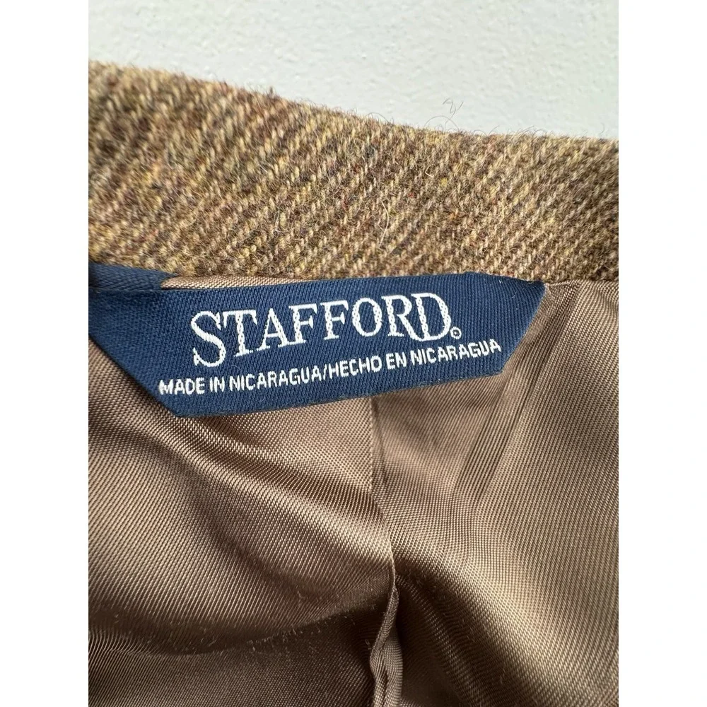 Stafford Jacket Blazer Mens Size 46L Brown Lambswool‎ Blend Elbow Patches